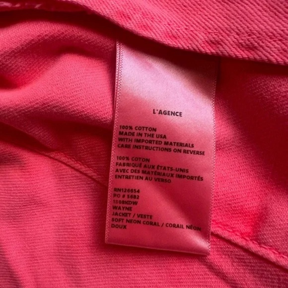 L'AGENCE Wayne Cropped Fray Jacket Size XS in Neon Coral Pink NWT - Picture 6 of 12